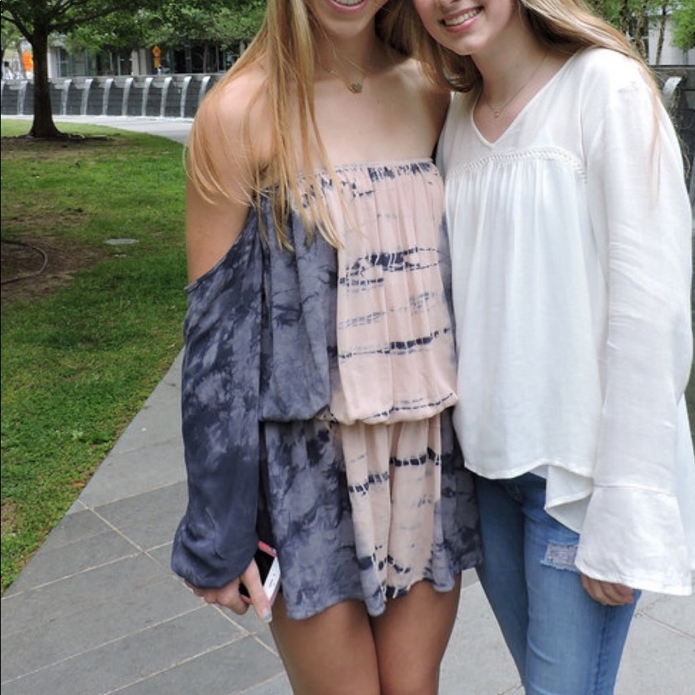 off the shoulder tie die romper